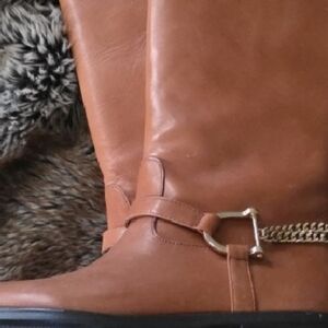 Lauren Ralph Lauren Tan Leather Chain Heeled Boots